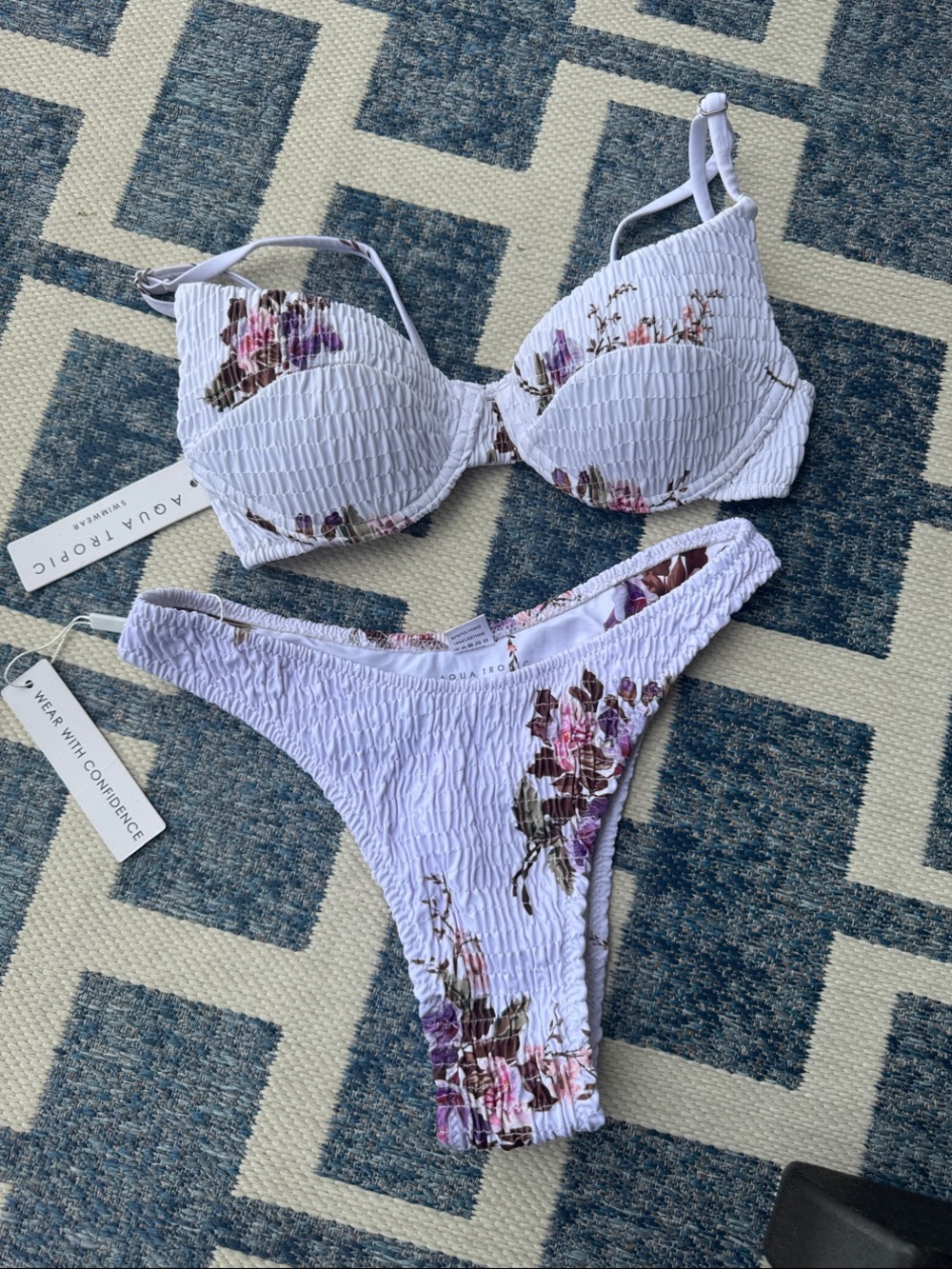 White Floral Bikini Set Size Small